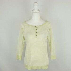 Columbia Women's Small Green White Linen Blend Lightweight 3/4 Sleeve Sweater